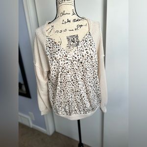 Umgee cheetah Print waffle knitted Blouse